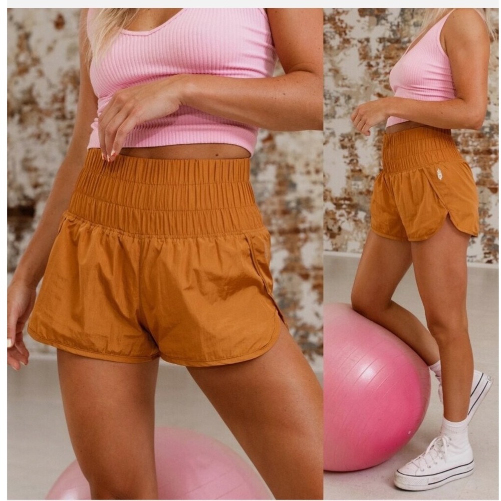 Free People Movement The Way Home Shorts Orange High Waist Running Smocked L